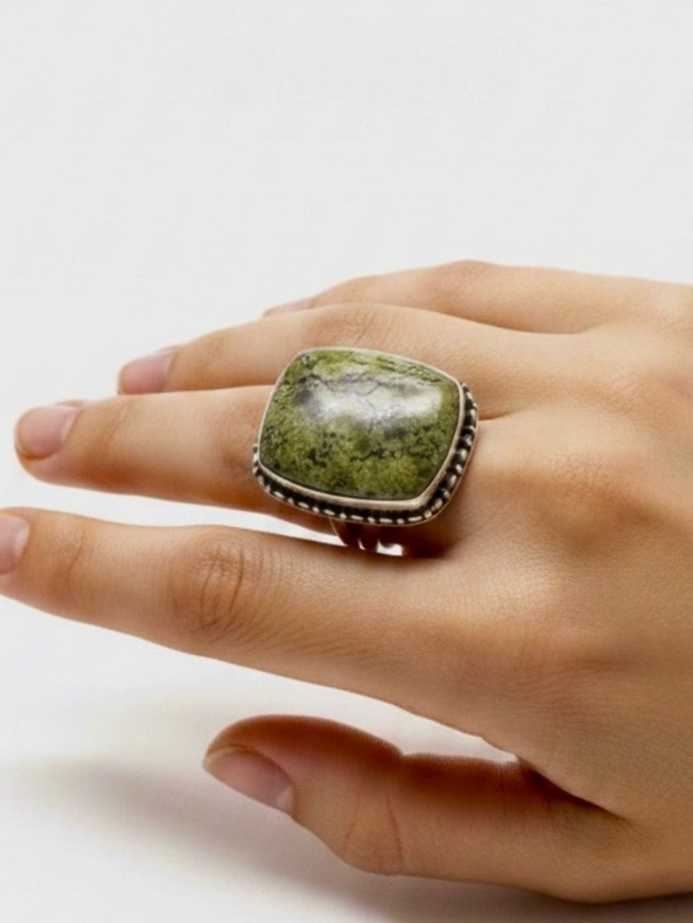 Sajen 925 Green Jasper Statement Ring     Size 8